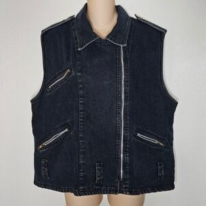 Crazy Horse Denim Biker Vest Womens Rock And Roll‎ Patch Moto Style